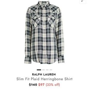 Lauren Ralph Lauren Black Label Snap Button Shirt | Black Cream Plaid M